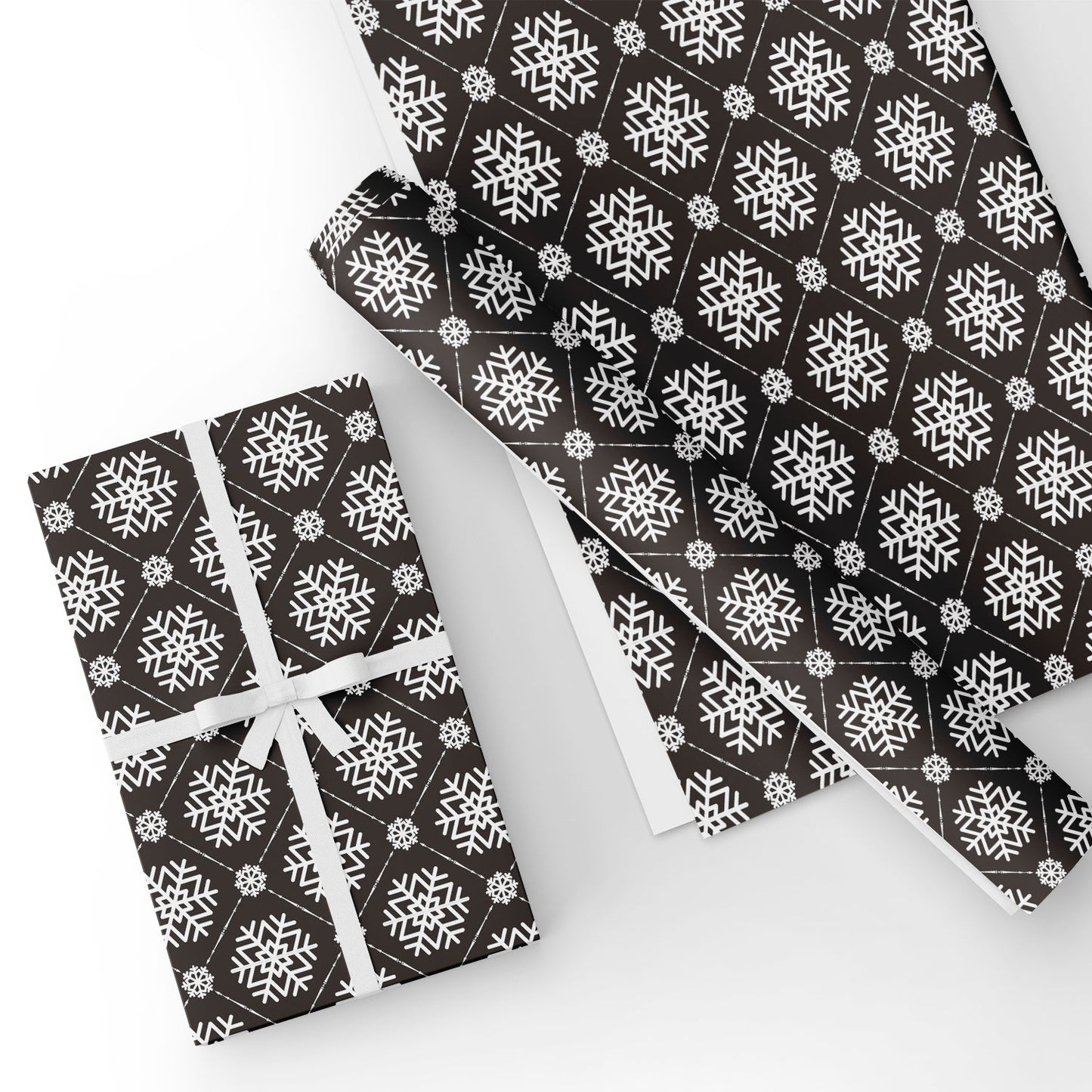 Black & White Snowflake Flat Wrapping Paper Sheet 19.7" X 27.6"