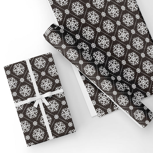Black & White Snowflake Flat Wrapping Paper Sheet 19.7" X 27.6"