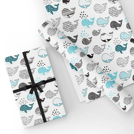 Whale Flat Wrapping Paper Sheet 19.7" X 27.6"