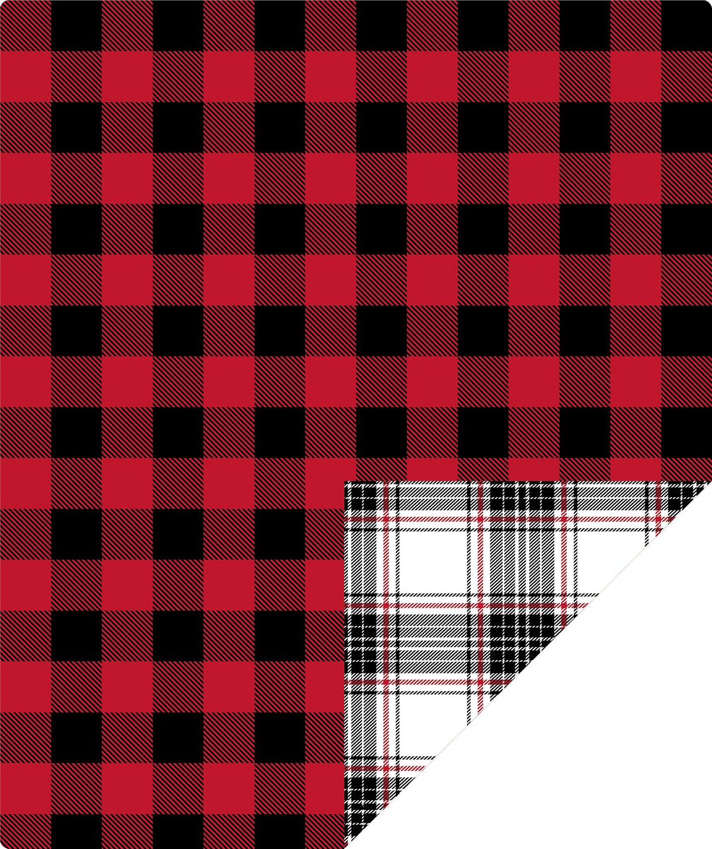 Check Pattern Christmas Wrapping Paper Roll with Black & Light Pink Buffalo Grid on Reverse