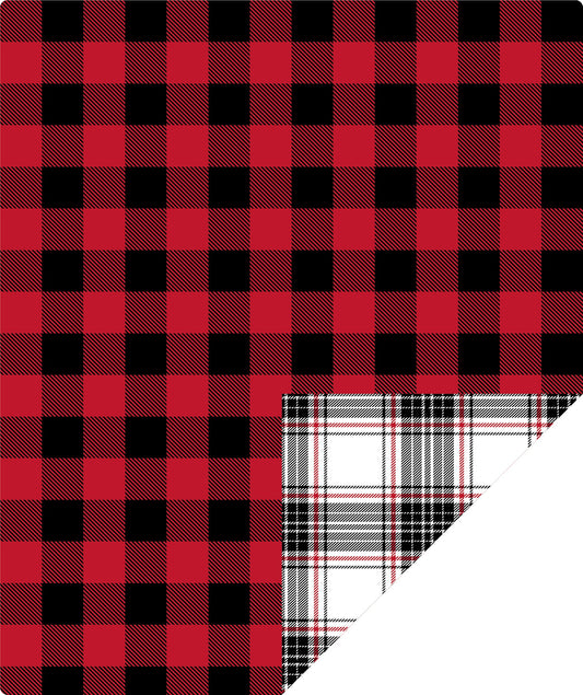 Check Pattern Christmas Wrapping Paper Roll with Black & Light Pink Buffalo Grid on Reverse