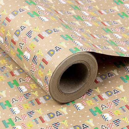 Cute Birthday Letters Eco-friendly Kraft Wrapping Paper wtih Cut Line on Reverse