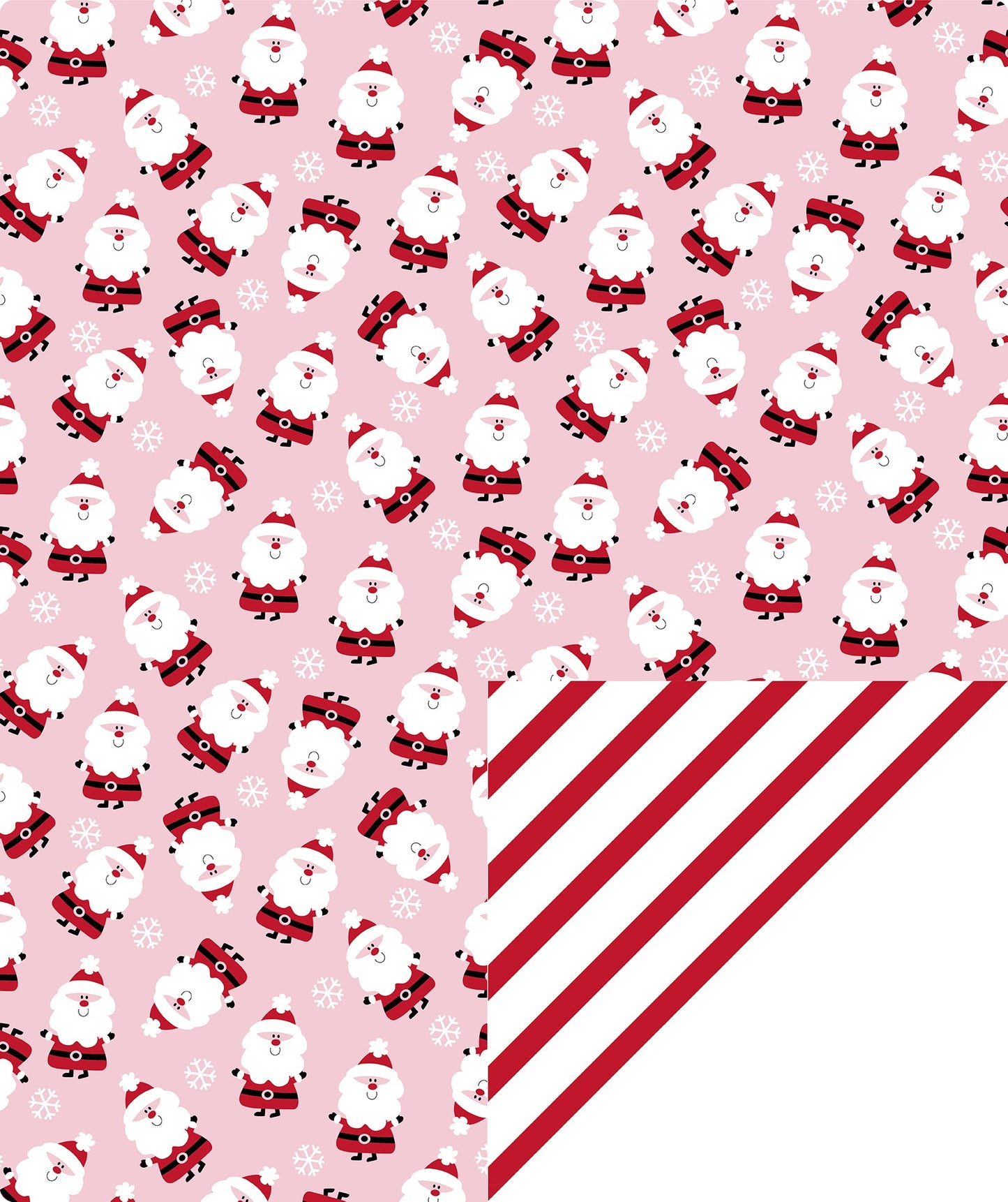 Cute Santa Christmas Wrapping Paper Roll with Red & White Diagonal Stripes on Reverse
