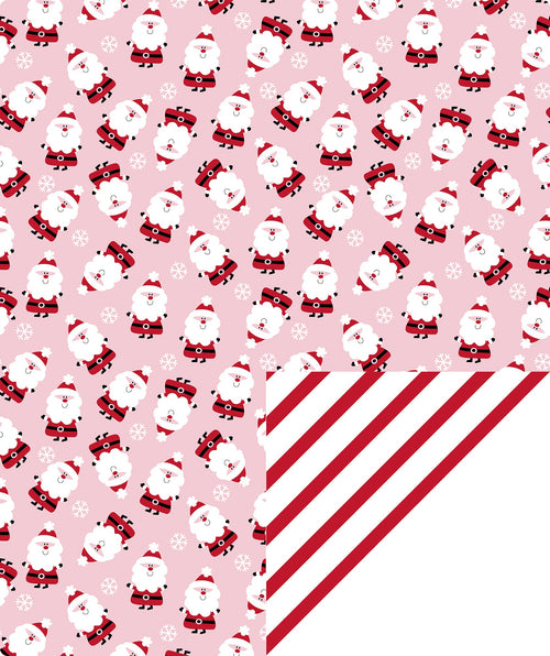 Cute Santa Christmas Wrapping Paper Roll with Red & White Diagonal Stripes on Reverse
