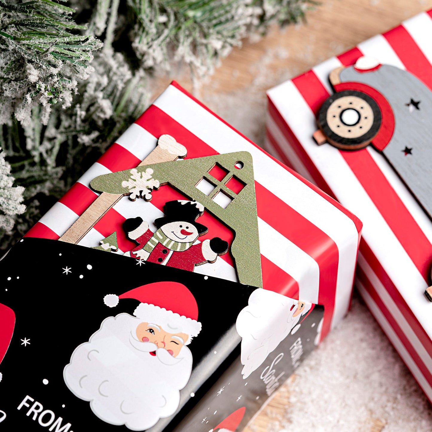 From Santa Christmas Wrapping Paper Roll with Red & White Horizontal Stripes on Reverse