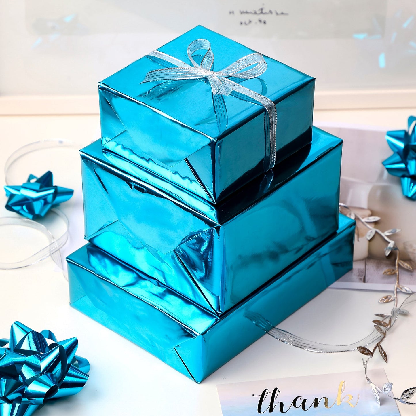 Glossy Metallic Wrapping Paper Roll Steel Blue