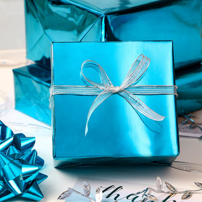 Glossy Metallic Wrapping Paper Roll Steel Blue