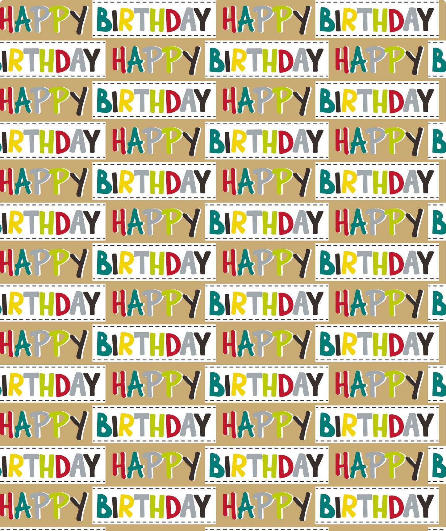 Happy Birthday Lettering Eco-friendly Kraft Wrapping Paper with Cut Line on Reverse