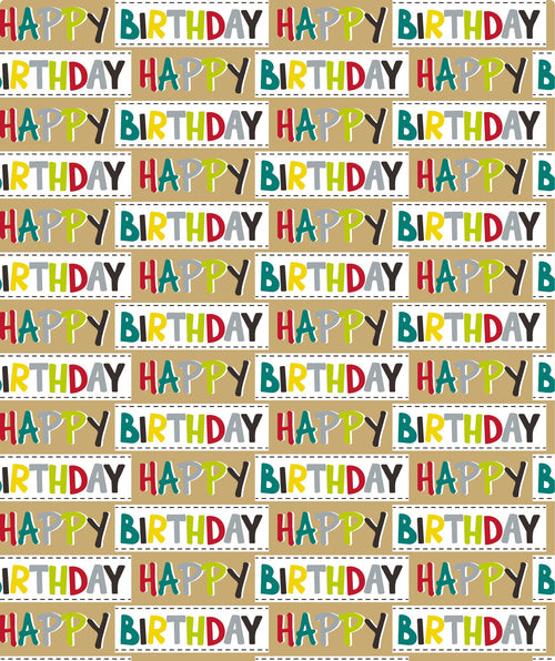 Happy Birthday Lettering Eco-friendly Kraft Wrapping Paper with Cut Line on Reverse