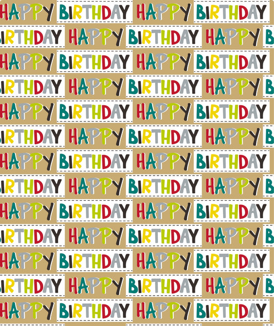 Happy Birthday Lettering Eco-friendly Kraft Wrapping Paper with Cut Line on Reverse