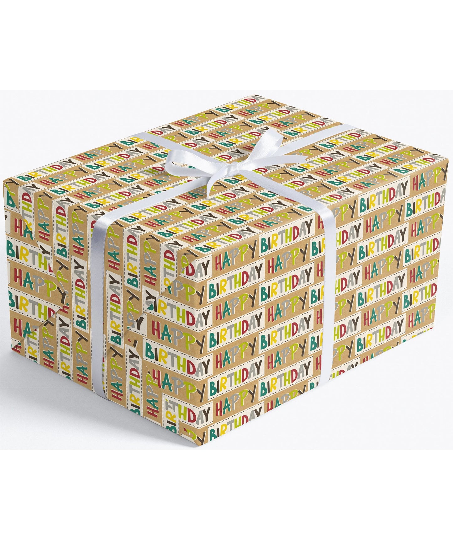 Happy Birthday Lettering Eco-friendly Kraft Wrapping Paper with Cut Line on Reverse