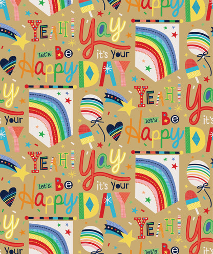 Happy Birthday Melody Eco-friendly Kraft Wrapping Paper with Cut Line on Reverse
