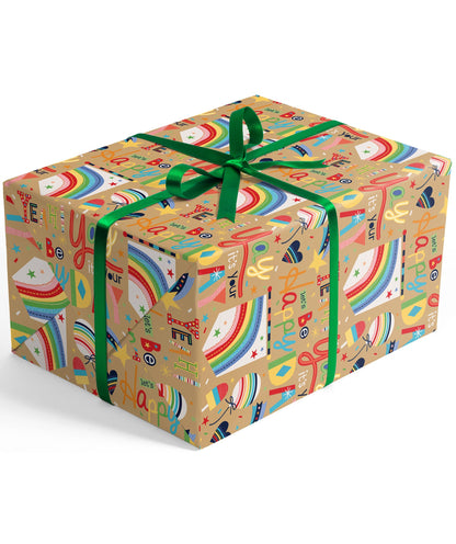 Happy Birthday Melody Eco-friendly Kraft Wrapping Paper with Cut Line on Reverse