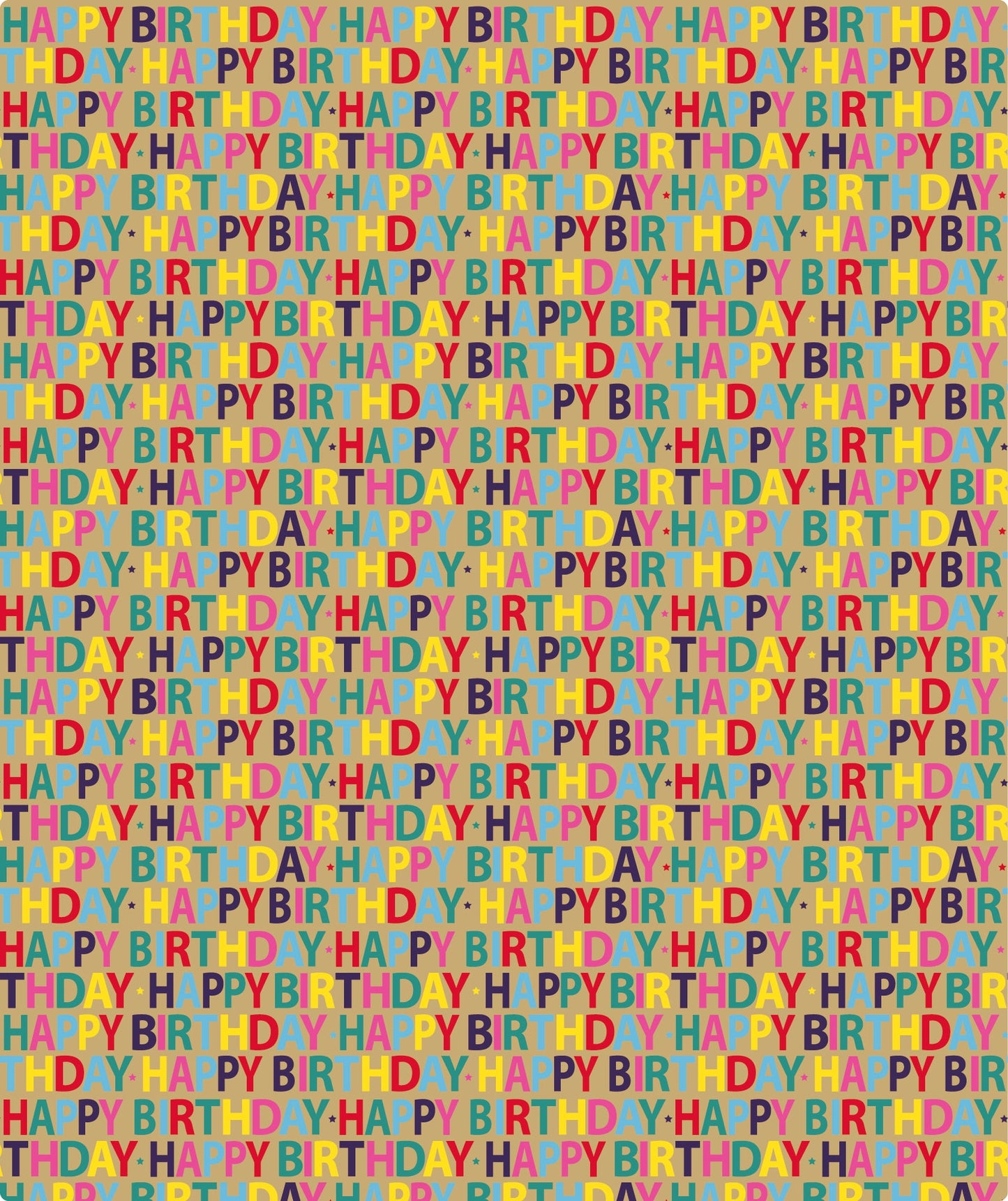 Happy Birthday Repeat Lettering Eco-friendly Kraft Wrapping Paper with Cut Line on Reverse