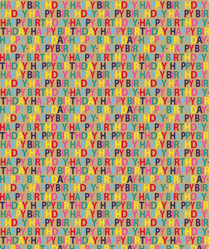 Happy Birthday Repeat Lettering Eco-friendly Kraft Wrapping Paper with Cut Line on Reverse