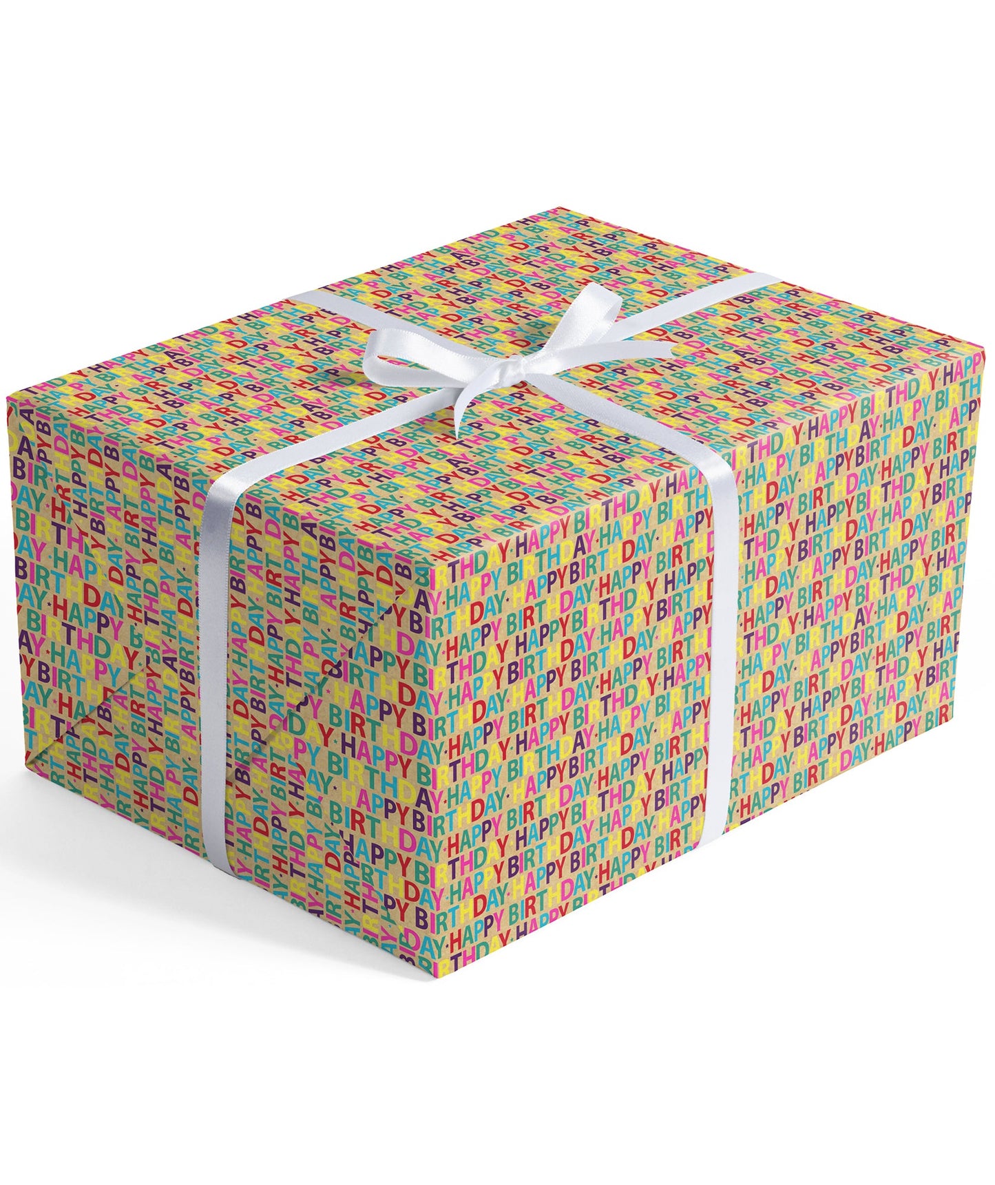 Happy Birthday Repeat Lettering Eco-friendly Kraft Wrapping Paper with Cut Line on Reverse