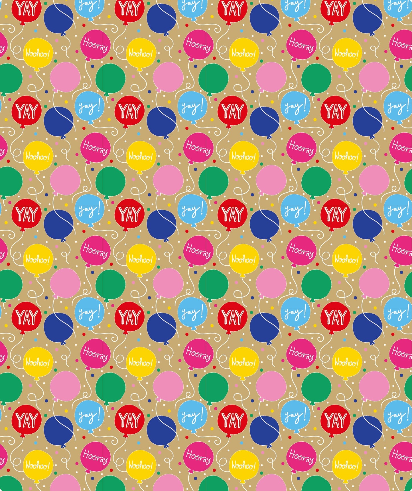 Hooray Birthday Balloon Eco-friendly Kraft Wrapping Paper with Cut Line on Reverse