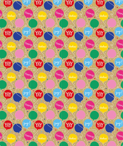 Hooray Birthday Balloon Eco-friendly Kraft Wrapping Paper with Cut Line on Reverse