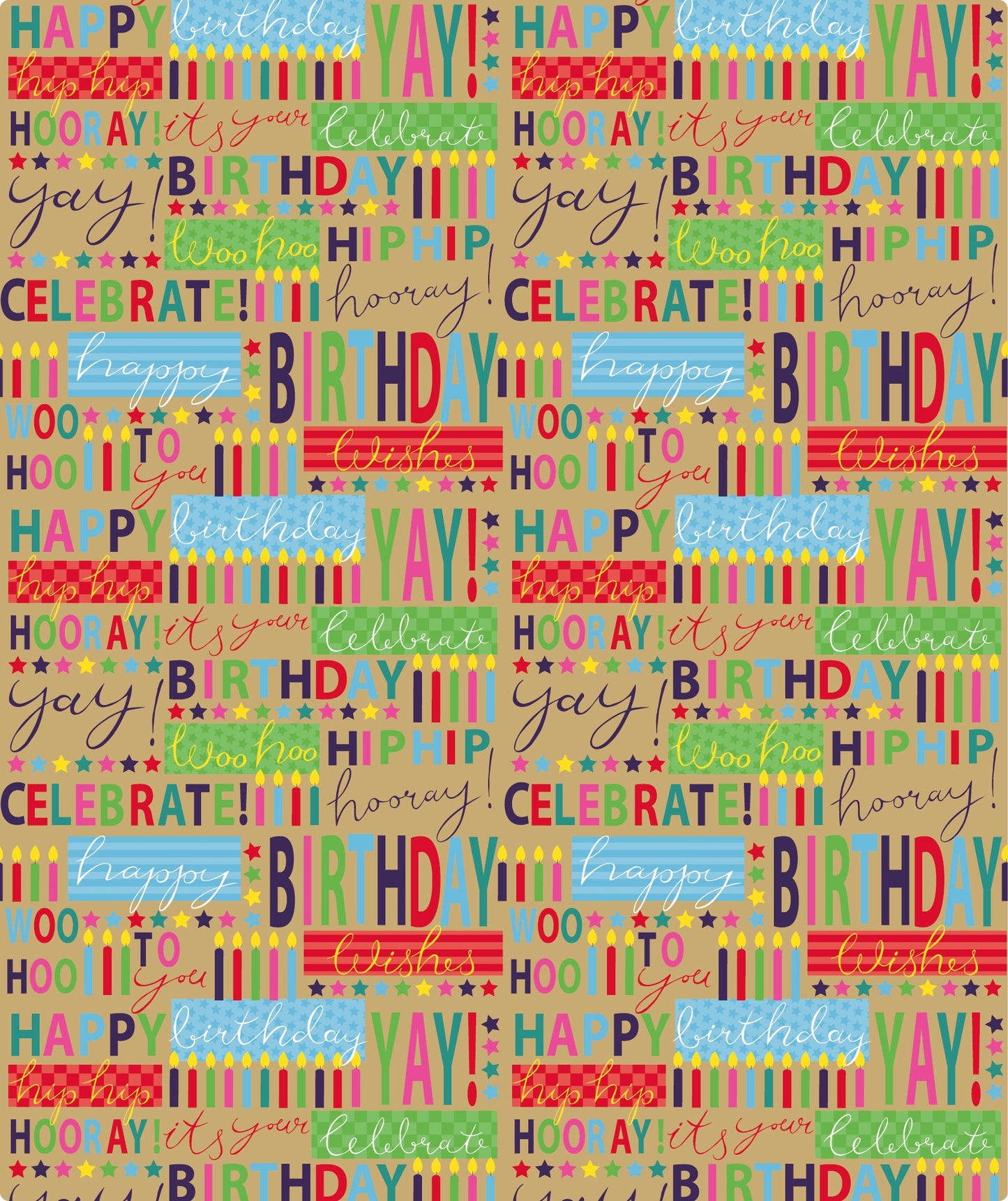 Hooyay Birthday Candle Eco-Friendly Kraft Wrapping Paper with Cut Line on Reverse