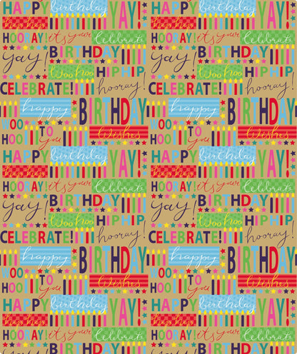 Hooyay Birthday Candle Eco-Friendly Kraft Wrapping Paper with Cut Line on Reverse