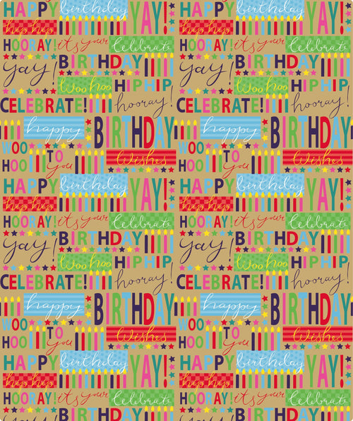 Hooyay Birthday Candle Eco-Friendly Kraft Wrapping Paper with Cut Line on Reverse