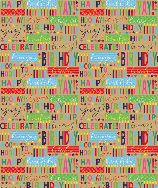 Hooyay Birthday Candle Eco-Friendly Kraft Wrapping Paper with Cut Line on Reverse