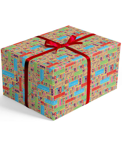 Hooyay Birthday Candle Eco-Friendly Kraft Wrapping Paper with Cut Line on Reverse