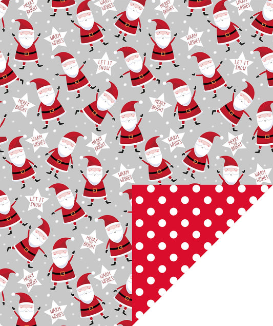 Merry & Bright Christmas Wrapping Paper Roll with White Polka Dots on Reverse