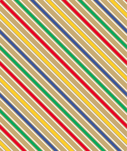 Multicolor Stripe Eco-friendly Kraft Wrapping Paper wtih Cut Line on Reverse
