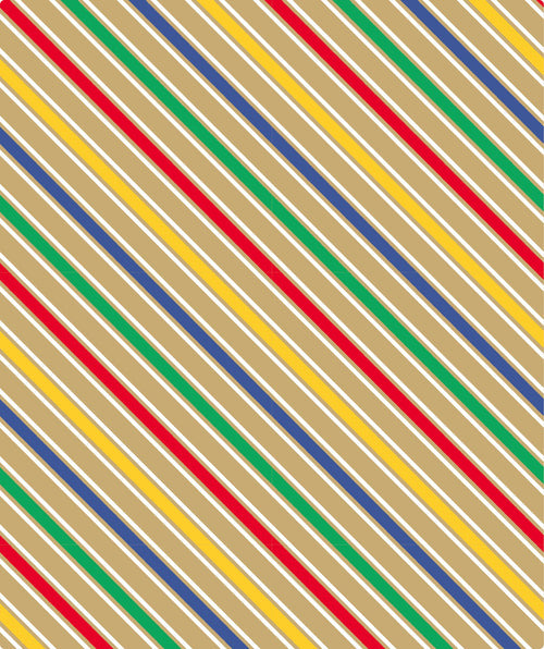 Multicolor Stripe Eco-friendly Kraft Wrapping Paper wtih Cut Line on Reverse