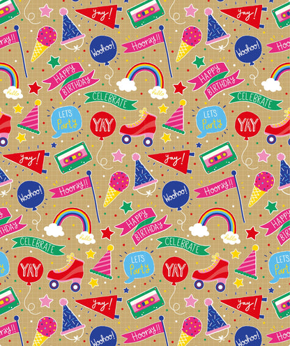 Music Gilrs Birthday Party Eco-friendly Kraft Wrapping Paper wtih Cut Line on Reverse