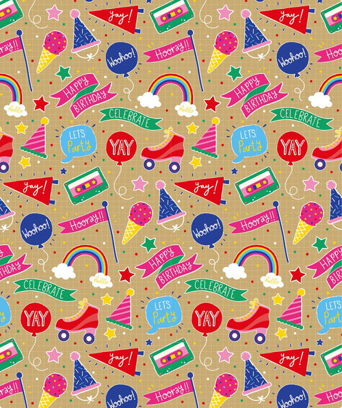 Music Gilrs Birthday Party Eco-friendly Kraft Wrapping Paper wtih Cut Line on Reverse