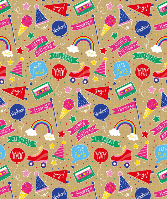 Music Gilrs Birthday Party Eco-friendly Kraft Wrapping Paper wtih Cut Line on Reverse