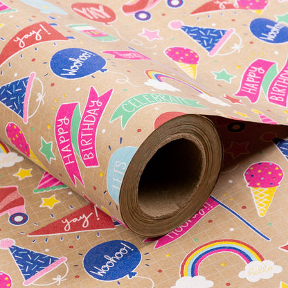 Music Gilrs Birthday Party Eco-friendly Kraft Wrapping Paper wtih Cut Line on Reverse