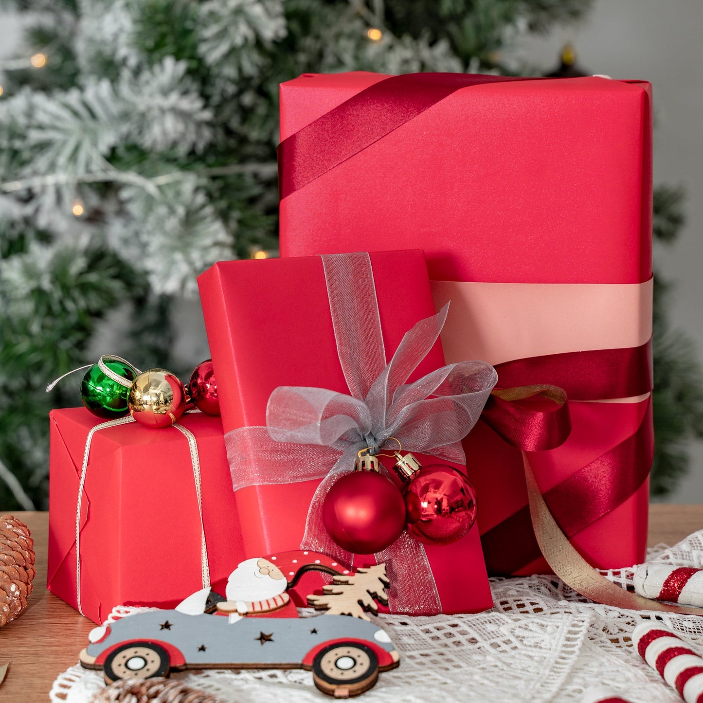 Pearl Gloss Wrapping Paper Roll Hot Red
