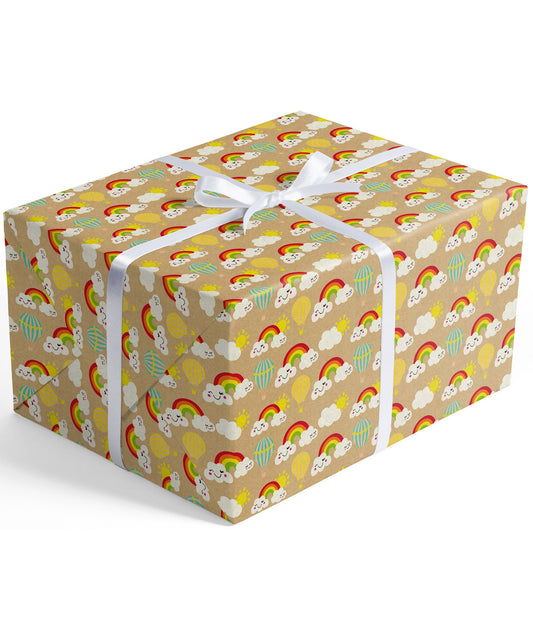 Rainbow Cloud Eco-friendly Kraft Wrapping Paper wtih Cut Line on Reverse