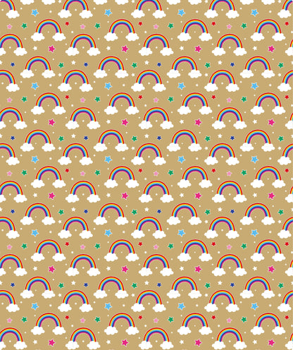 Rainbow Cloud & Star Eco-friendly Kraft Wrapping Paper with Cut Line on Reverse