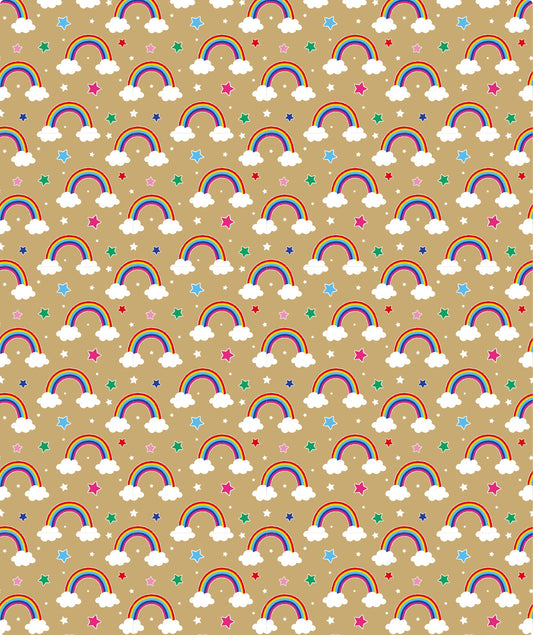 Rainbow Cloud & Star Eco-friendly Kraft Wrapping Paper with Cut Line on Reverse