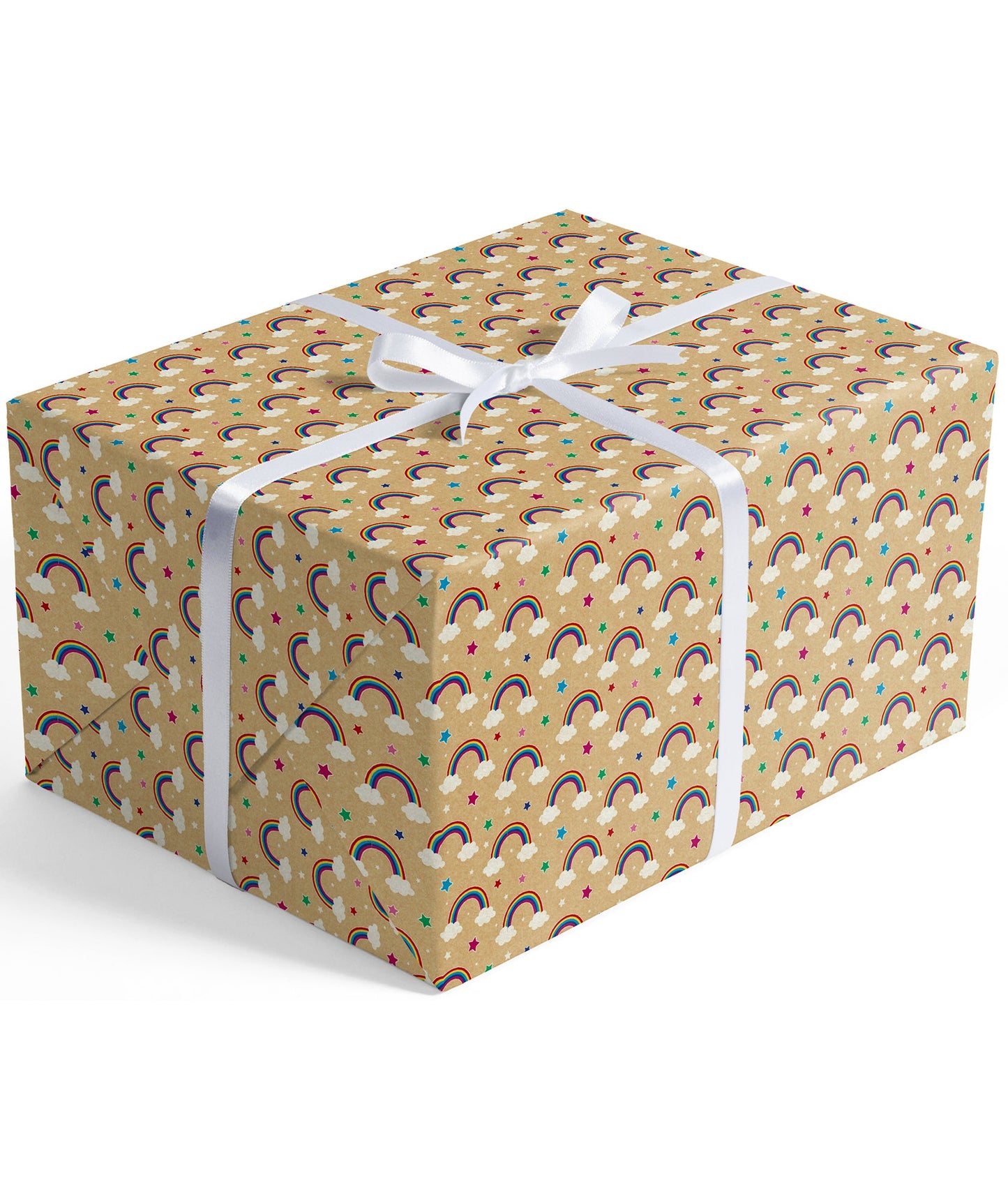 Rainbow Cloud & Star Eco-friendly Kraft Wrapping Paper with Cut Line on Reverse