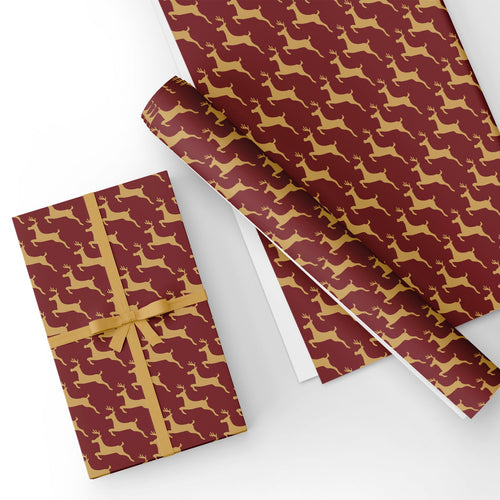 Red & Yellow Christmas Reindeer Flat Wrapping Paper Sheet 19.7" X 27.6"