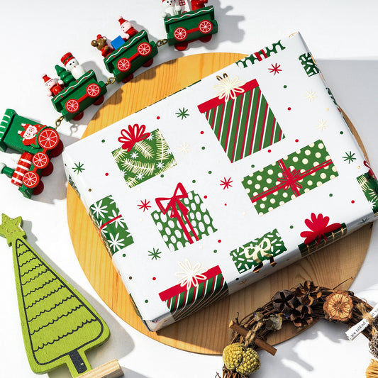 Red & Green Christmas Presents Foil Wrapping Paper Roll