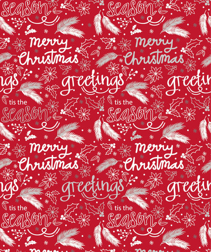 Red & White Christmas Greeting Foil Wrapping Paper Roll