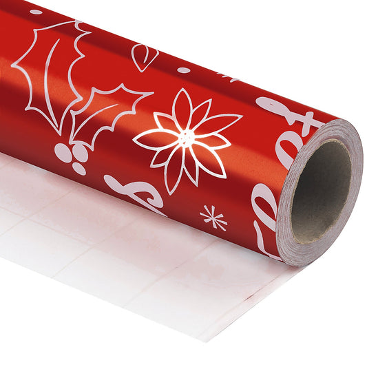 Red & White Christmas Greeting Foil Wrapping Paper Roll