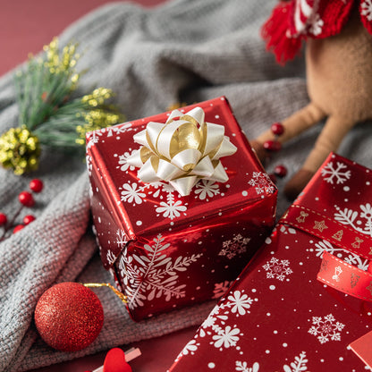 Red & White Red Snowflake Foil Christmas Wrapping Paper Roll
