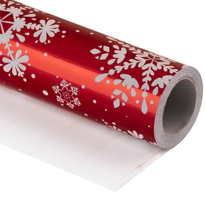 Red & White Red Snowflake Foil Christmas Wrapping Paper Roll