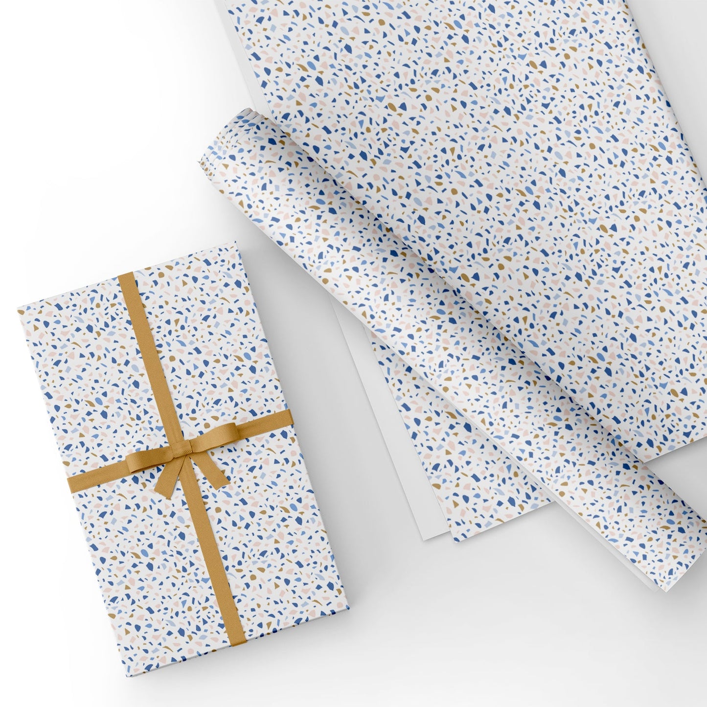 White and Blue Terrazo Flat Wrapping Paper Sheet 19.7" X 27.6"